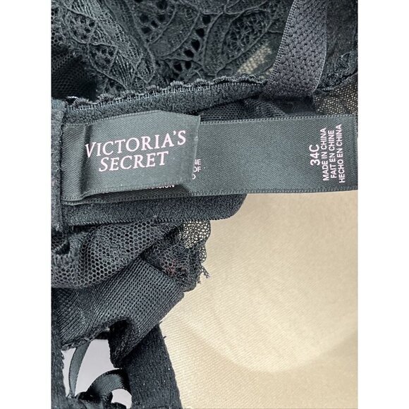 Victorias Secret Black Lace 34C Babydoll Lingerie Gold Accents Chemise 329863093 - Picture 8 of 10